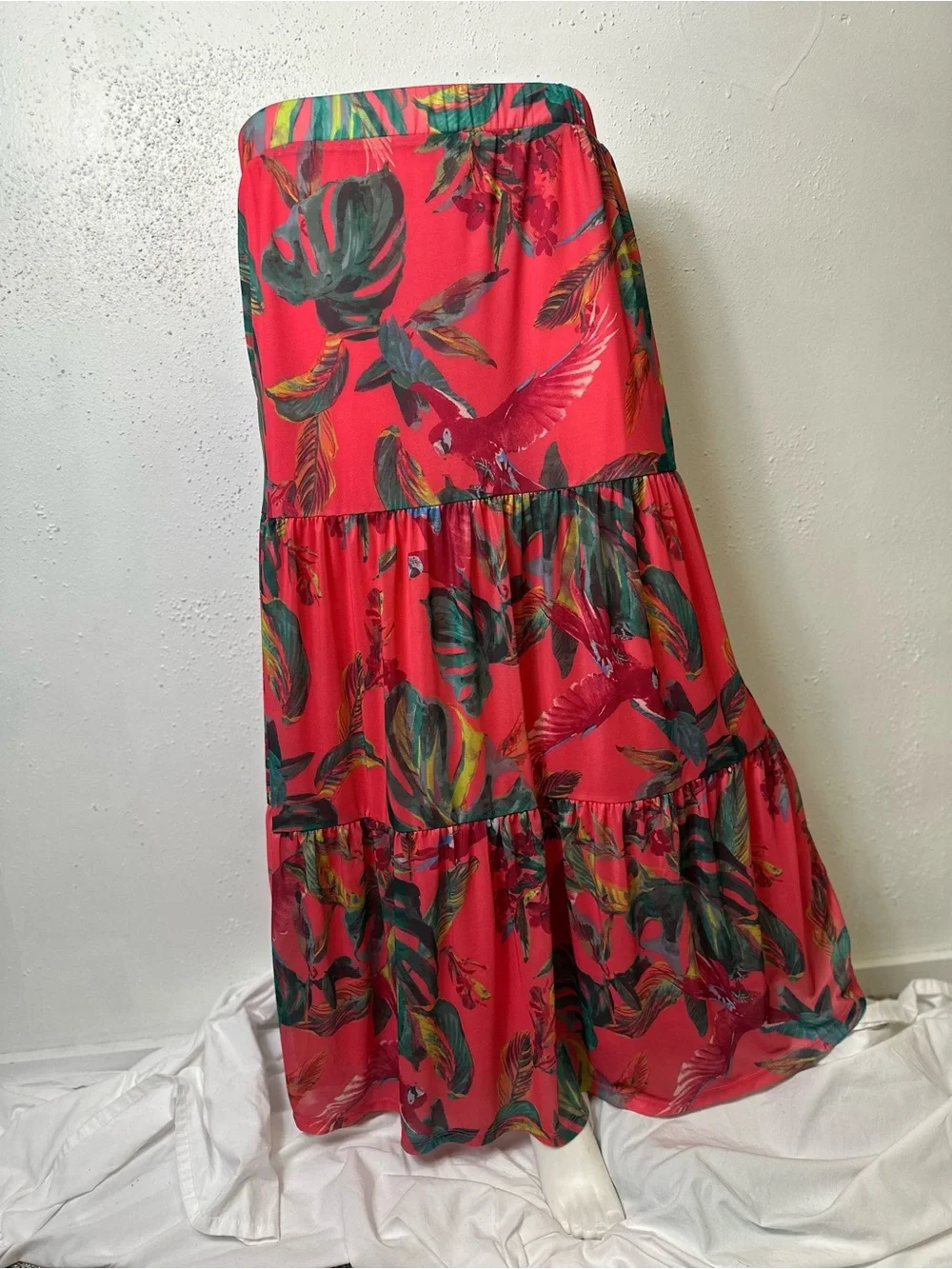 G by Giuliana Printed Aria Mesh Knit Tiered Maxi Skirt Multicolored Size Small